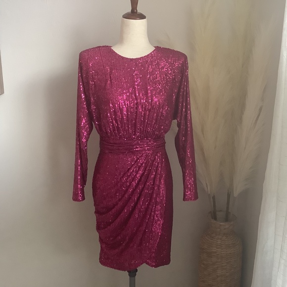 ELIZA J Women's Sequined Long-Sleeve Cocktail Dress, Size 4 - Picture 2 of 14